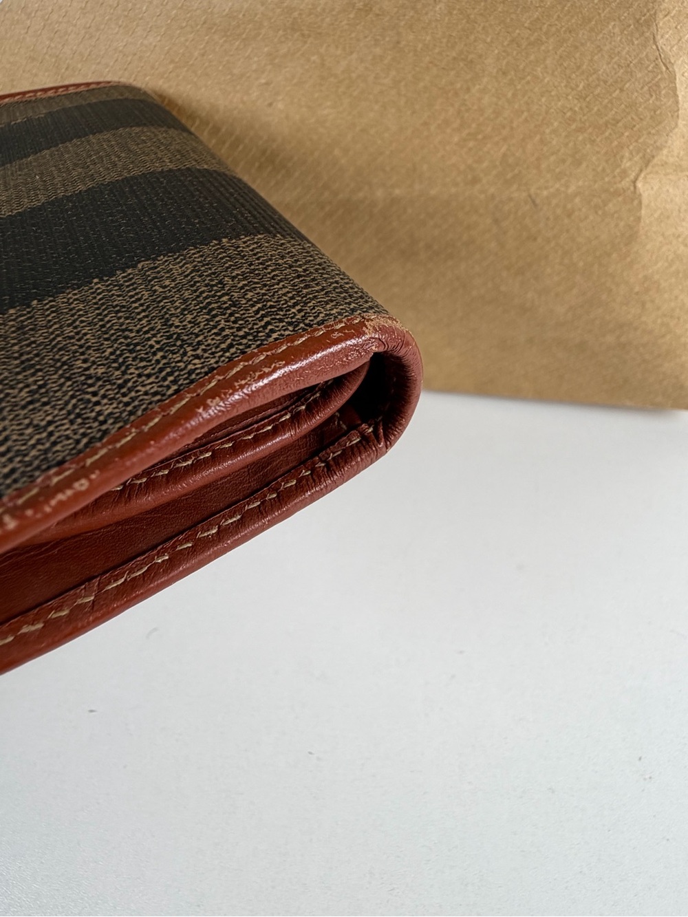 Fendi Brown and Black Striped Canvas Pouch with Leather Trim - Picture 7 of 7